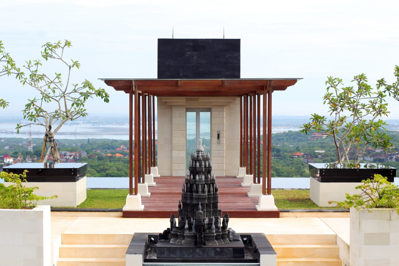 Rooftop temple pavilion with panoramic island view